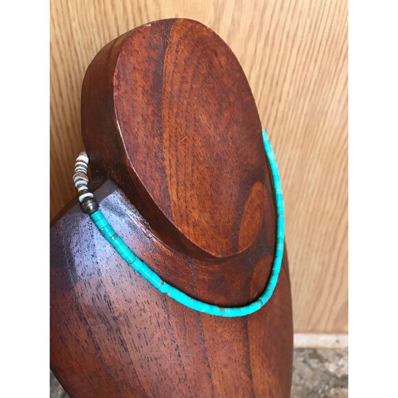 Vtg Heishi Necklace Graduated Turquoise Beads Shell Beads Santo Domingo Native - Picture 5 of 9